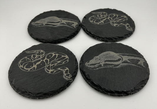 Coaster Slate Round Engraved Snakes