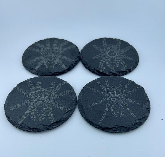 Coaster Slate Round Engraved Tarantulas