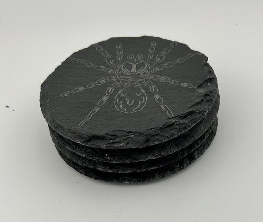 Coaster Slate Round Engraved Tarantulas