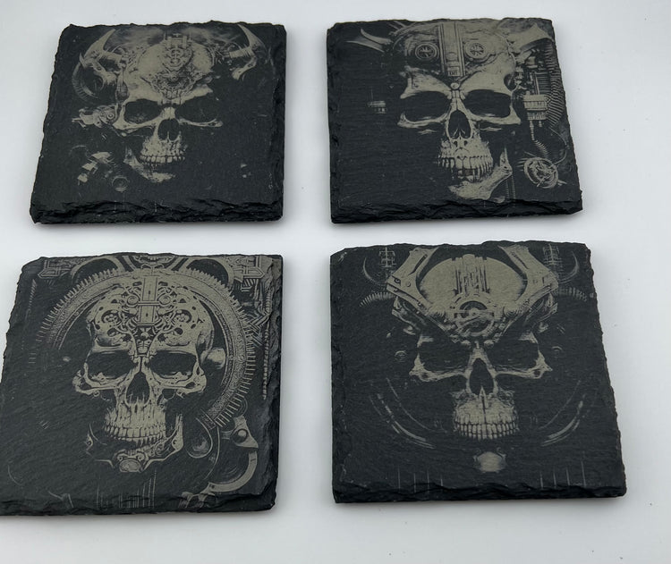 Coaster Slate Square Engraved Skulls 1