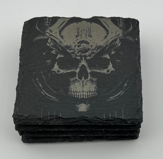 Coaster Slate Square Engraved Skulls 1